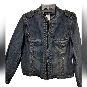 (1329) R.V.T. Jeans Co Women's Zip Up Front Pockets Denim Jacket Plus Size 1X